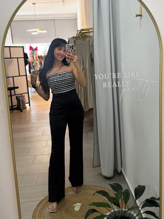 Rhinestones Off Shoulder Jumpsuits