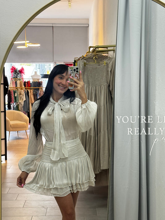 Silver Ruched Skirt Sets