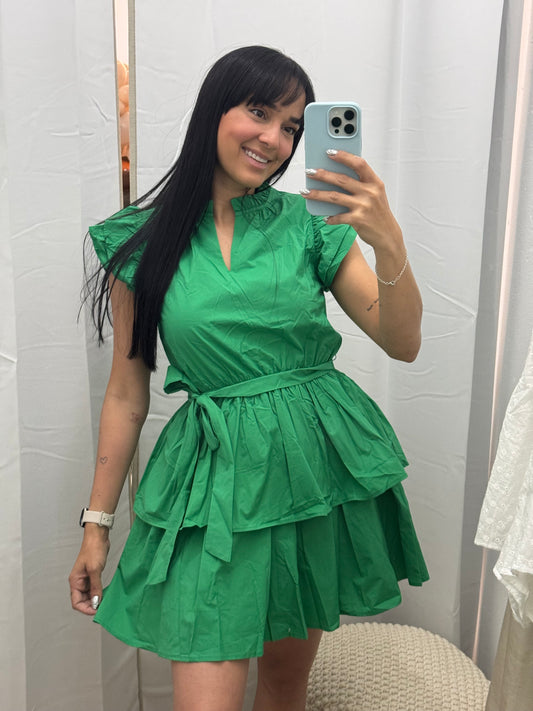 Minidress Ruffle Sleeve Green