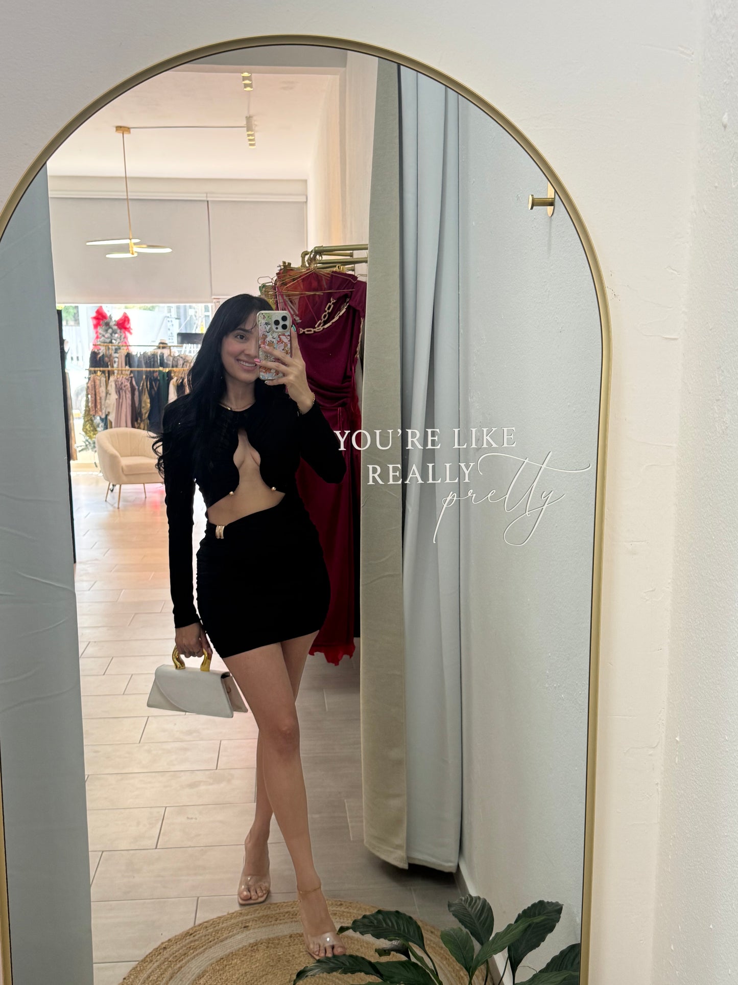 Black Ruched Hollow-out Mini Dress