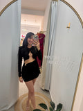 Black Ruched Hollow-out Mini Dress