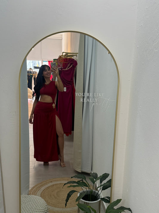 Ruched Hem Maxi Dress Burgundy