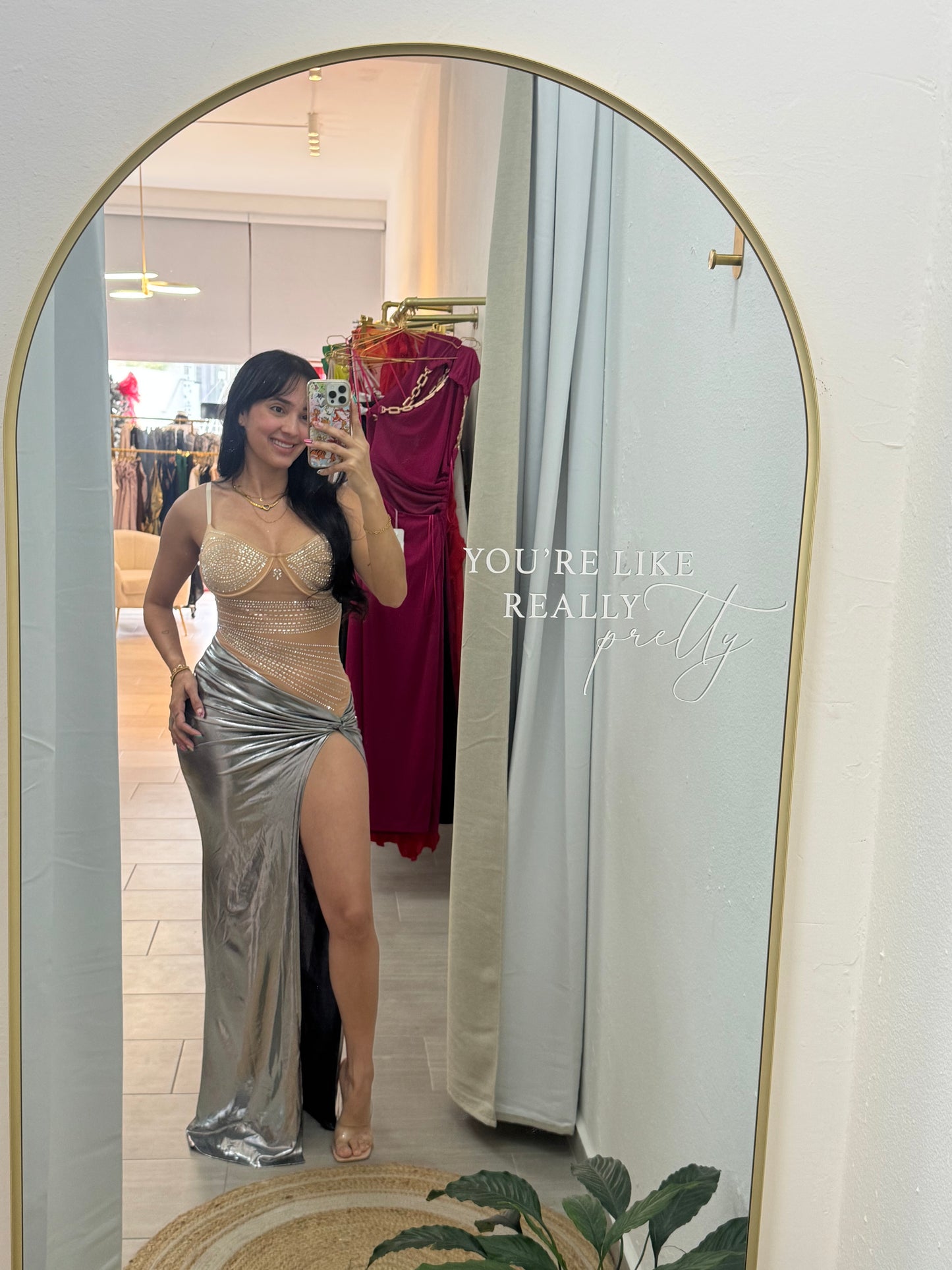 Silver Metallic Maxi Dress