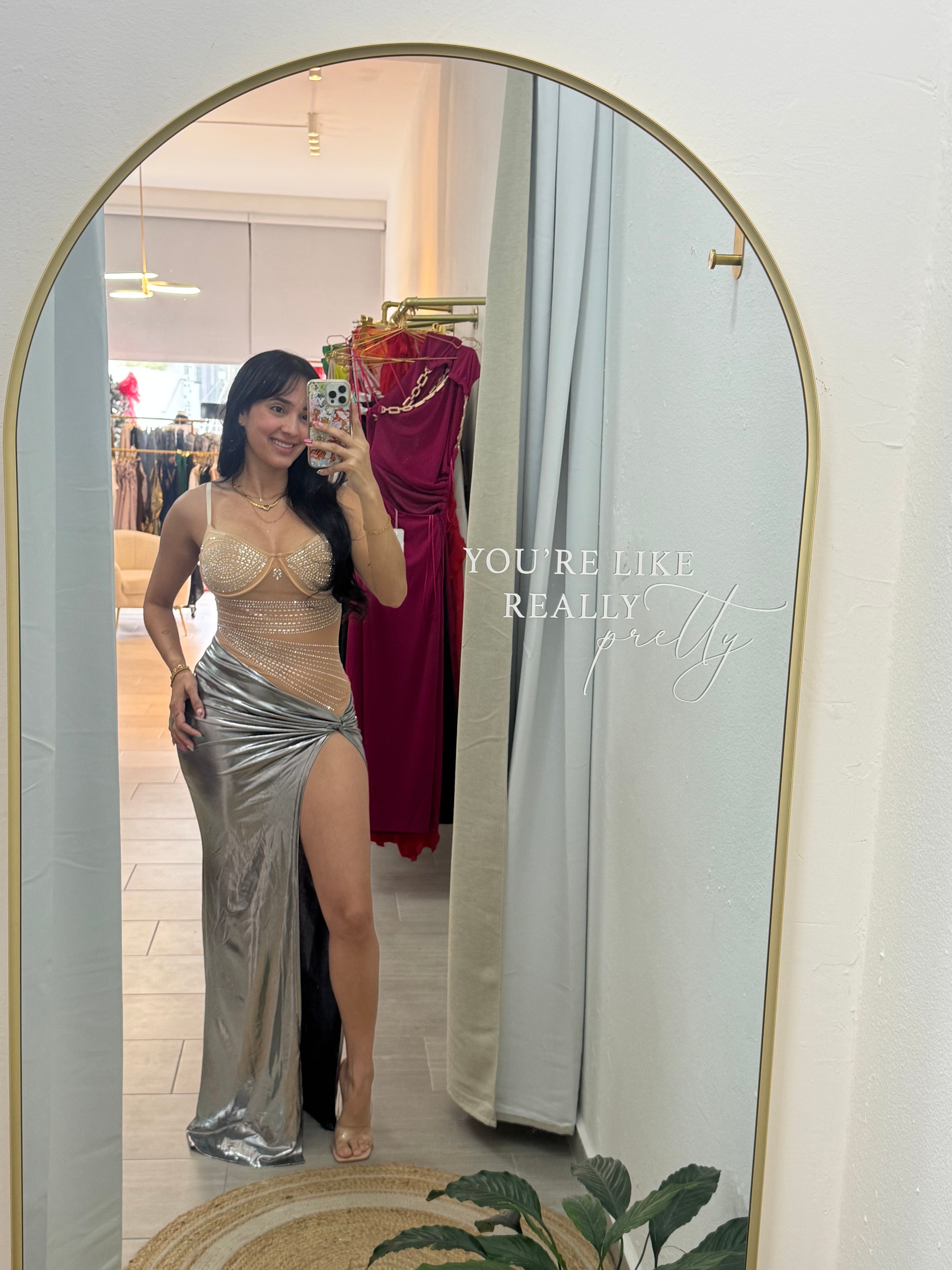 Silver Metallic Maxi Dress