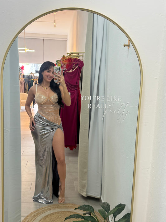 Silver Metallic Maxi Dress