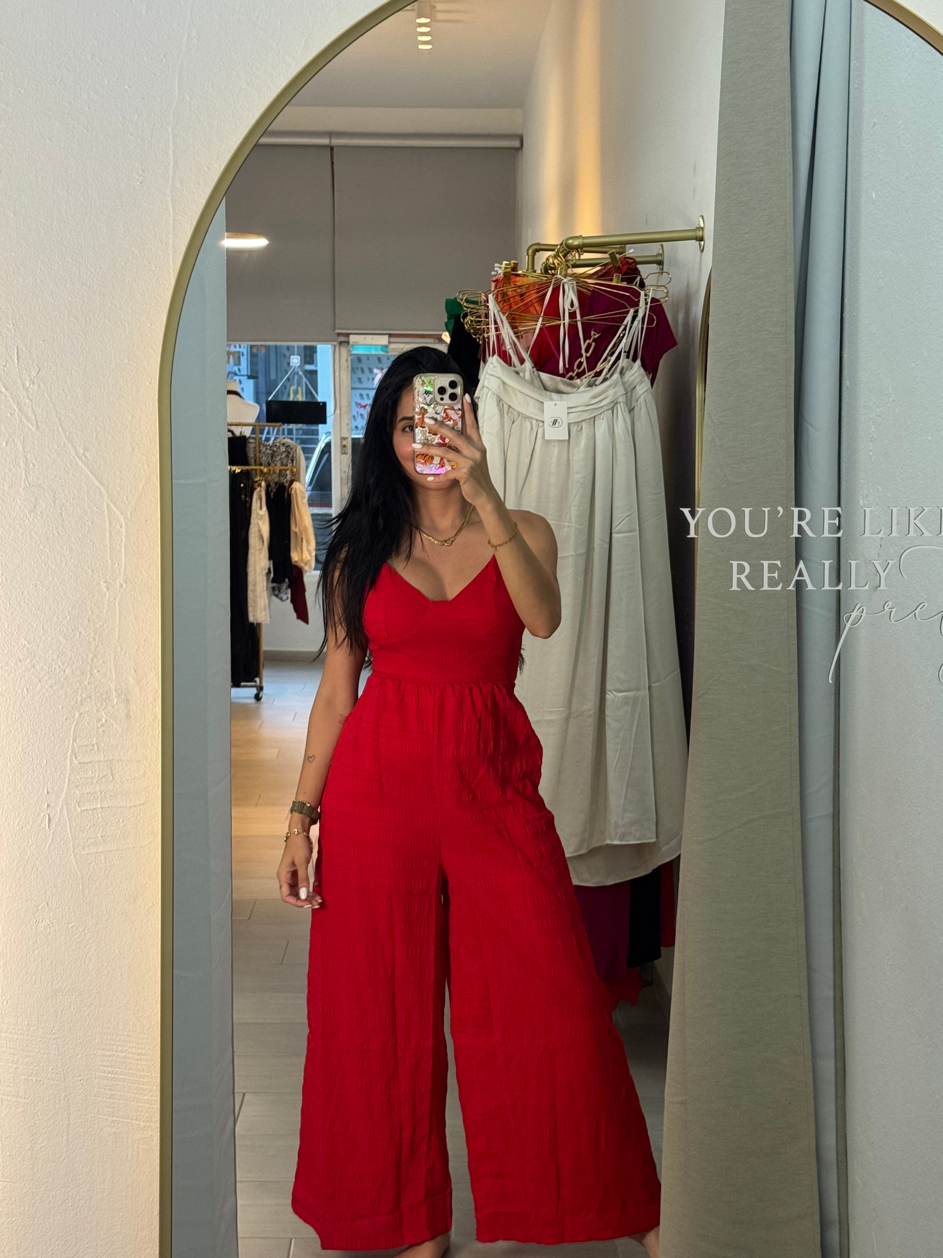 Red Wide Leg Pants Jumpsuit