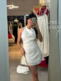 Satin High Waist White Dress