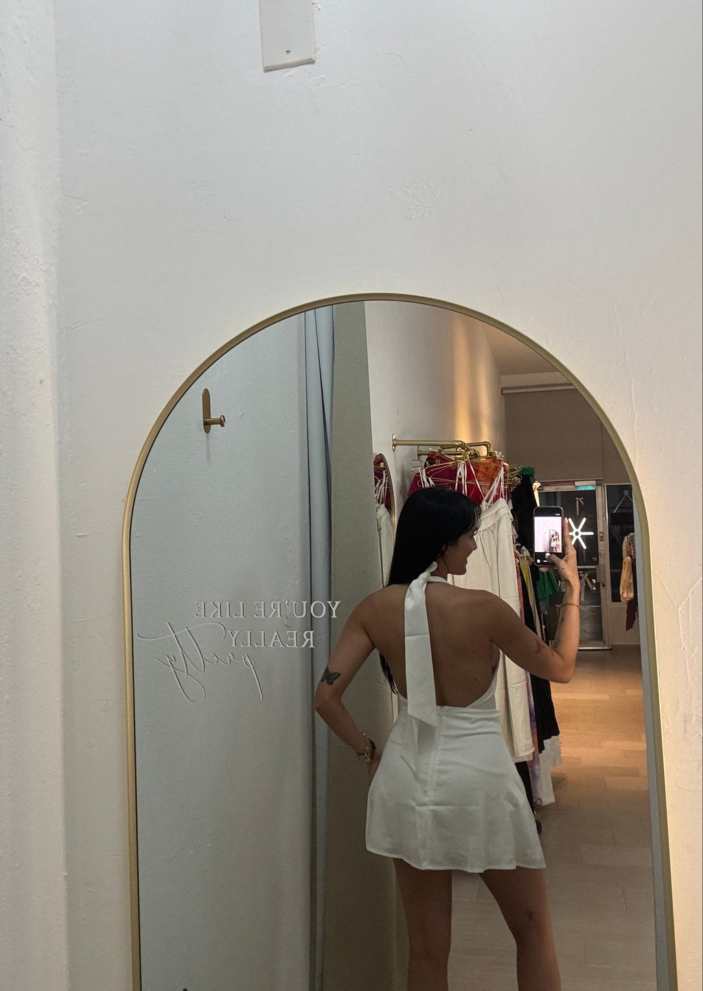 Satin High Waist White Dress