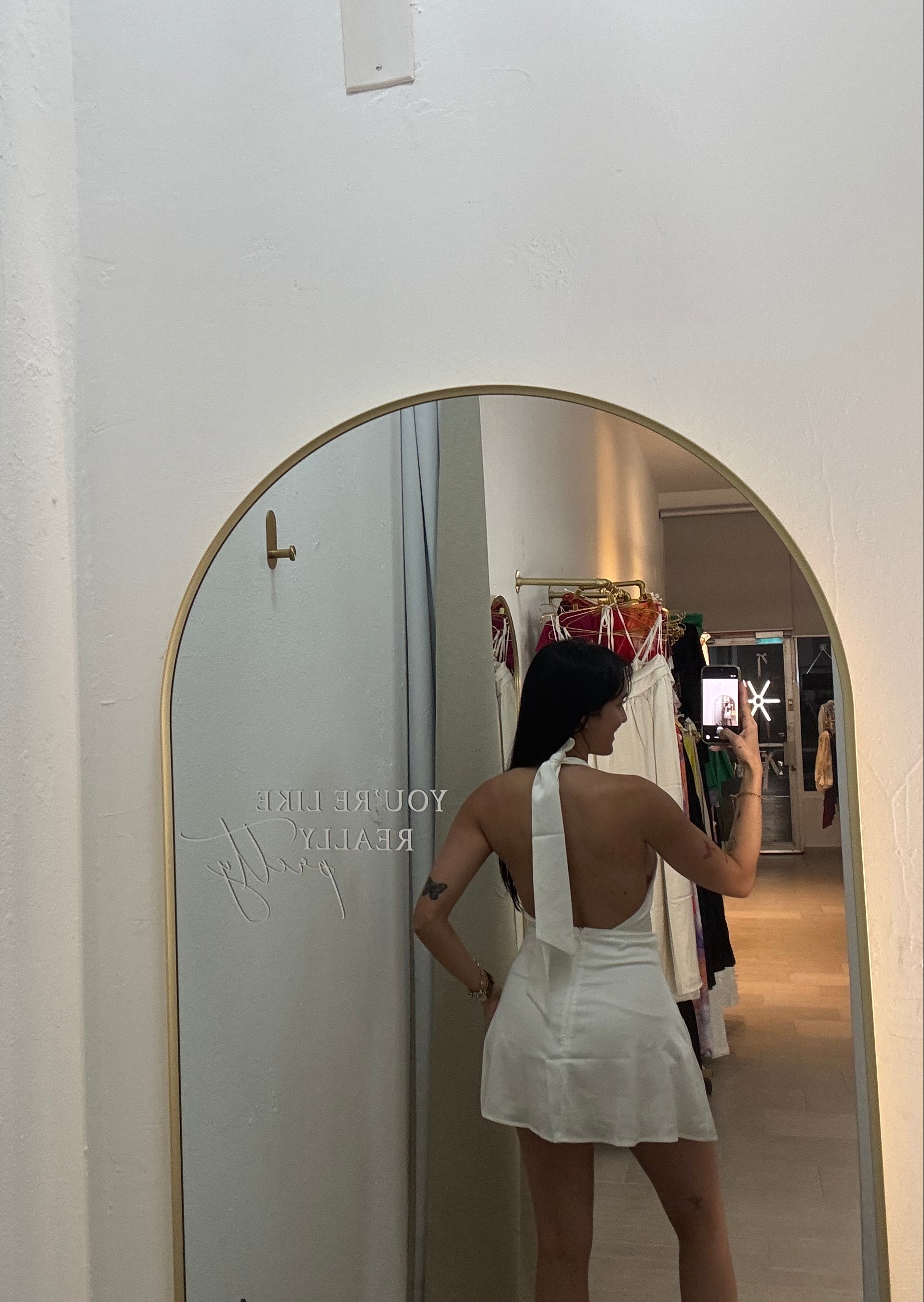 Satin High Waist White Dress