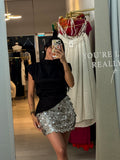 Silver Sequin Mini Skirts