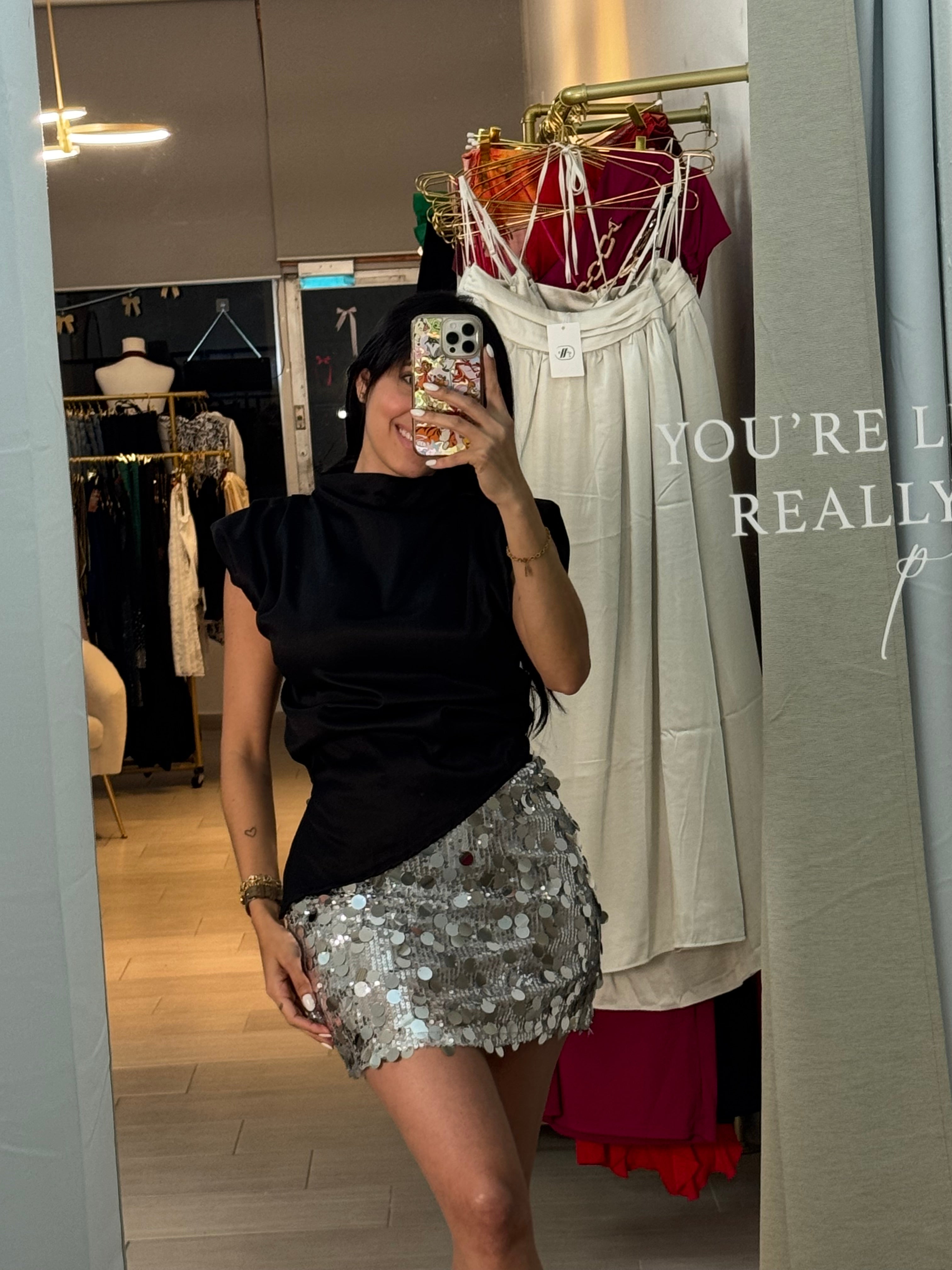 Silver Sequin Mini Skirts