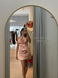 Lace up Satin Pink Mini Dress