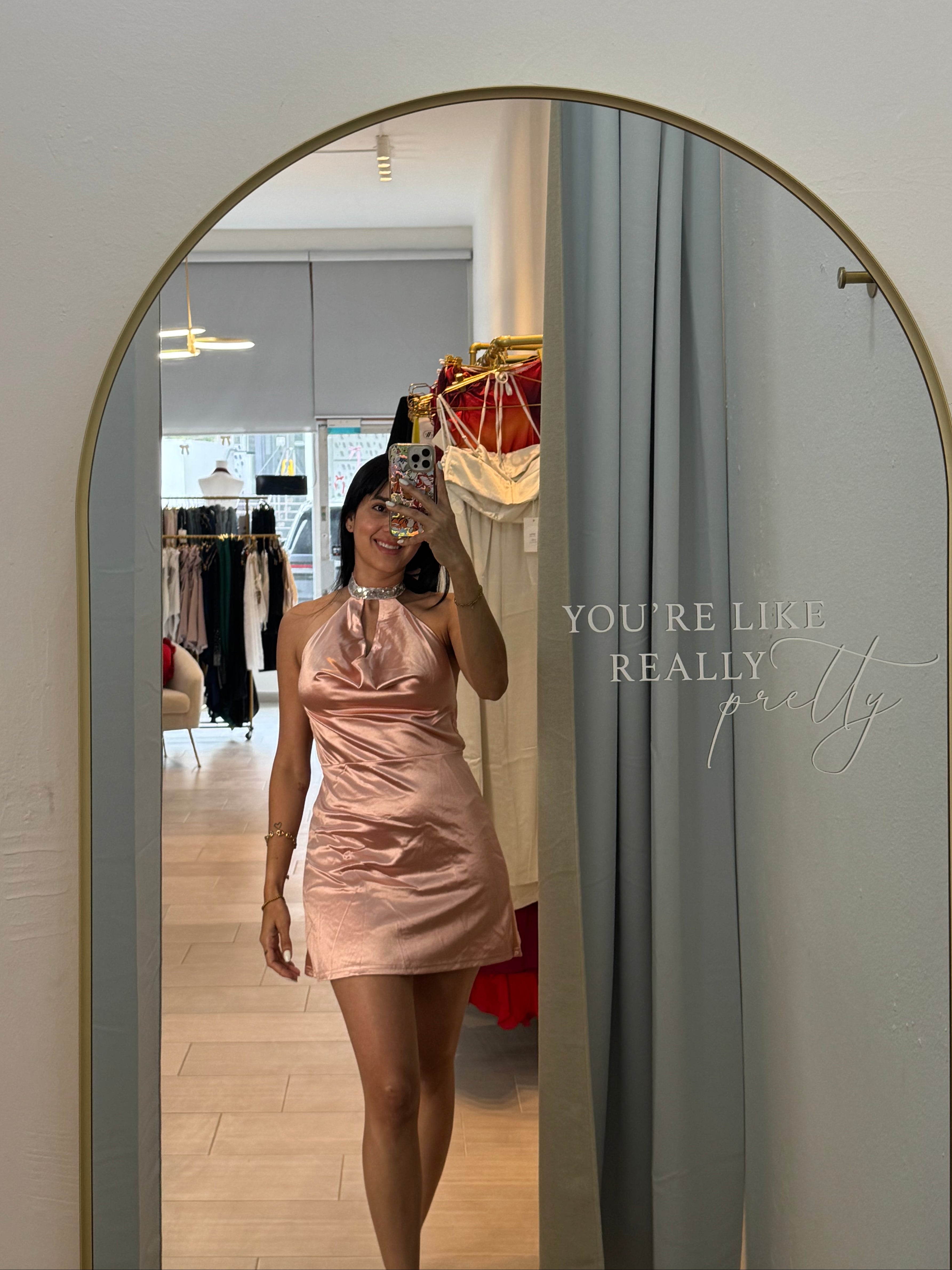 Lace up Satin Pink Mini Dress