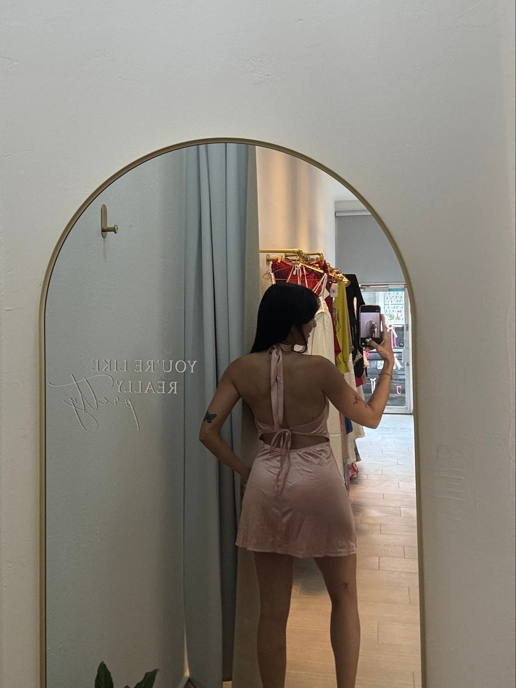 Lace up Satin Pink Mini Dress