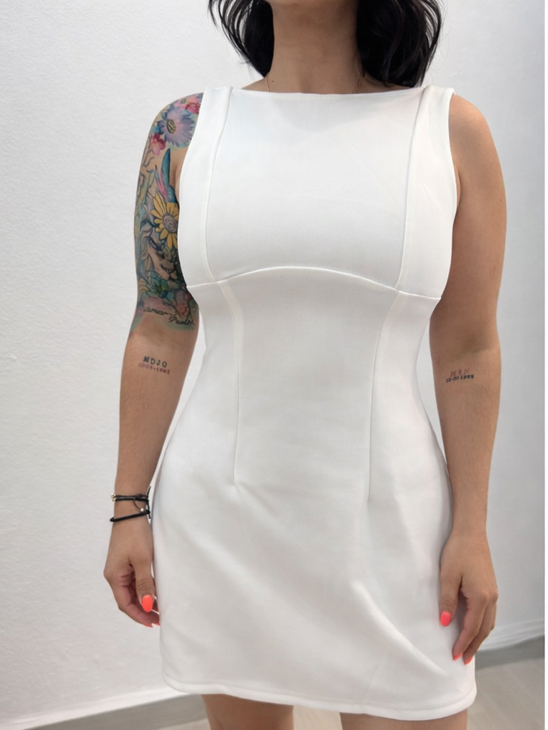 U Neck White Dress