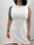 U Neck White Dress