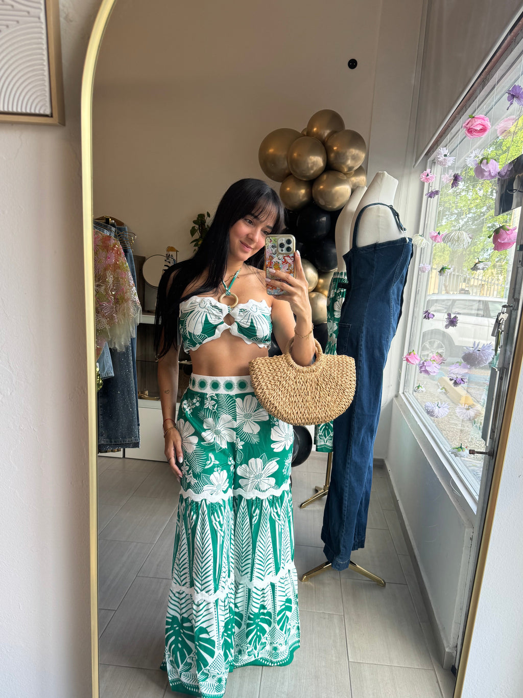 Green Flower Pants Set