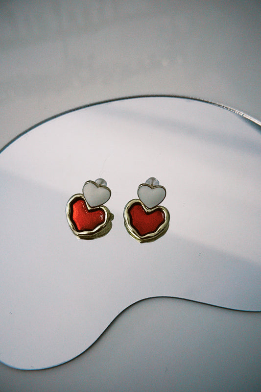 Heart Red & White Earrings
