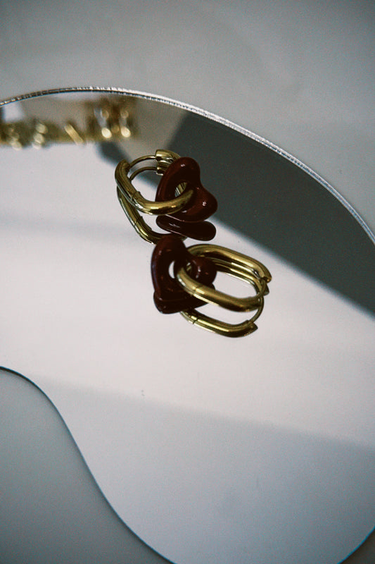 Blood Red with Gold Earrings