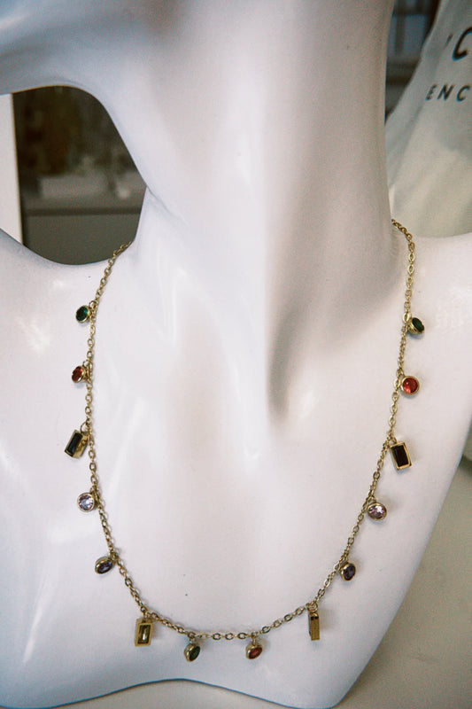 Multicolor Stones Gold Necklace